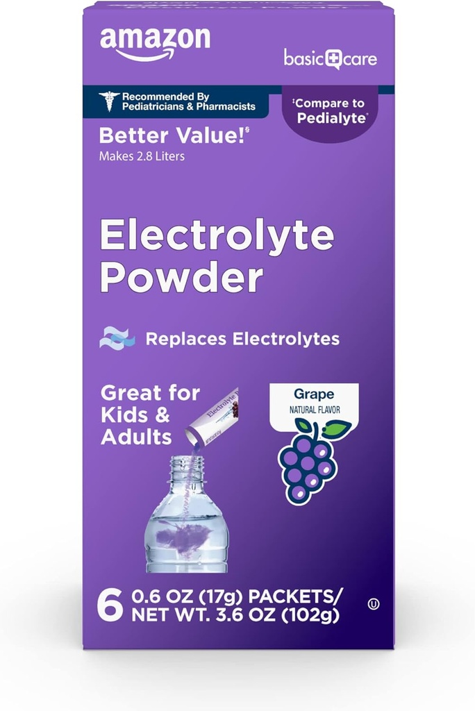 Base Carelyte Powder Packets for Rehydration for Children & olds, Grape Flavor, 6 Count (Pack of 1)