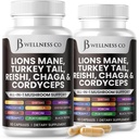 JB Wellness Co Lions Mane Supplement Cognitive Support, Immune Health with Turkey Tail 20in1 Mushroom Reishi Cordyceps Chaga with Marshmallow Root - 120 Count