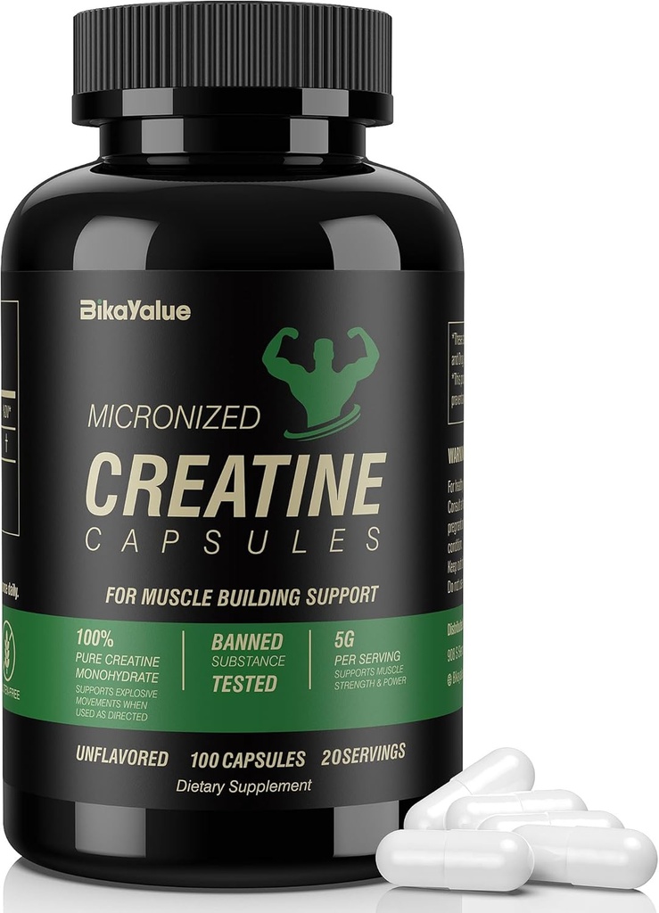 Micronezed Creatine Monohydrate Capsules, Creatine Capules suplementaris per en Muscle, Força, Rendiment, Energia, Revery, Guten Free Ceatine per a Dones i homes, 100aples (20 Servings)