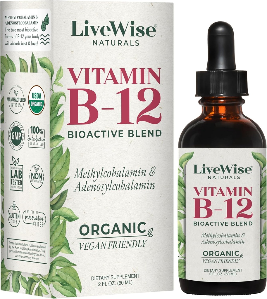 Liquid B12 Vitamin Sublingual - All-Natural Liquid Vitamin Vegan B12 drops – Non-GMO Adenosylcobalamin Methylcobalamin B12 supplement – Boost your Immune System, Metabolism, Energy and Focus!
