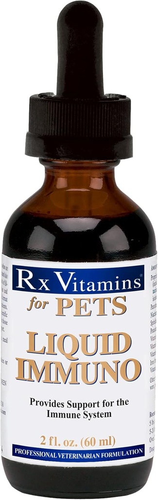 Rx ויטמינים נוזלי Immuno Dog & Cat Immune Support - Reishi Mushroom Plus L-Lysine לחתולים - כלב Immunity Booster תוסף - בייקון פלאמור - 2 oz.