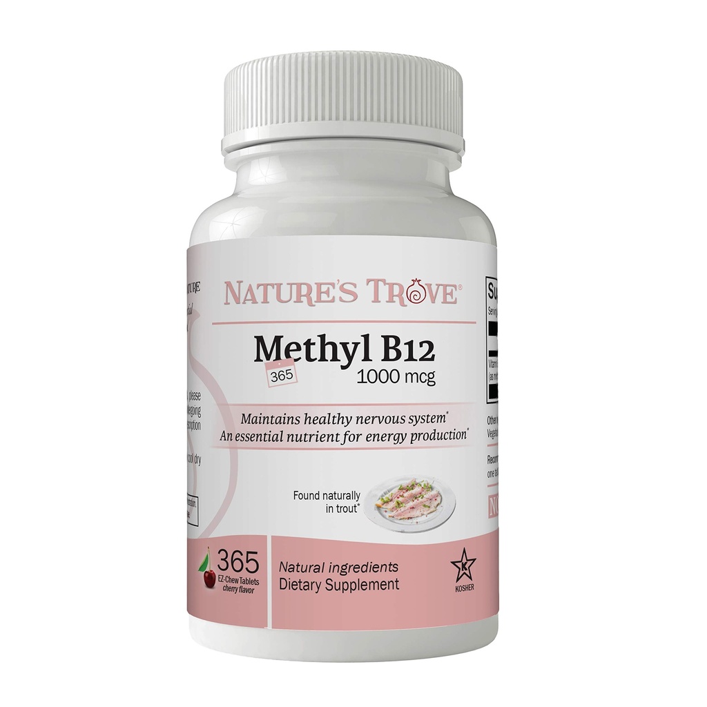 Nature's Trove Vitamin B12 Methylcobalamin 1000 mcg, 365 Count, B12 Chewable Vitamins, Cherry Flavor