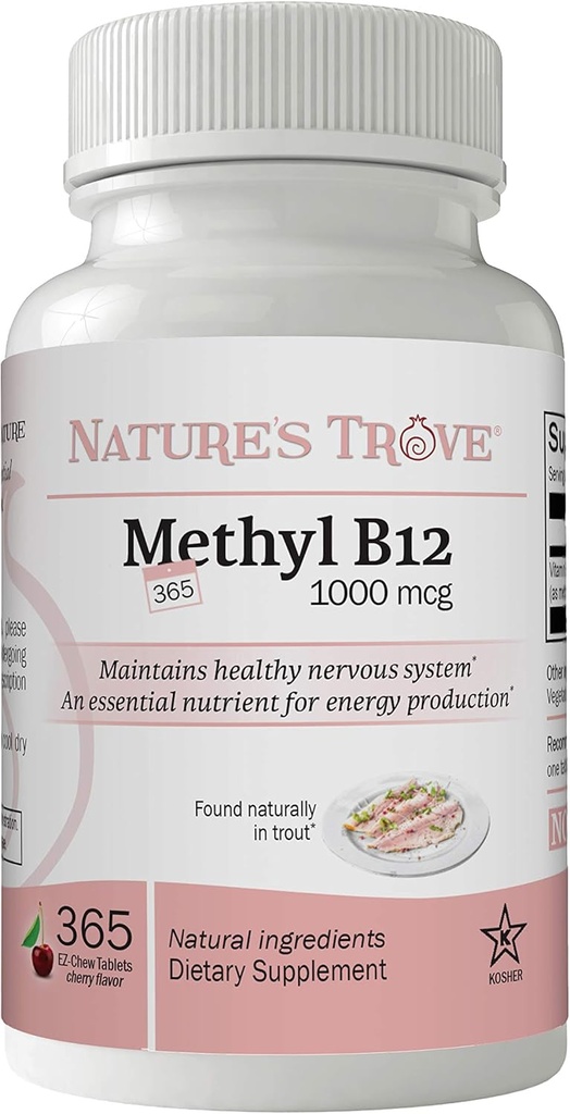 Naturens Trove Vitamin B12 Methylcobalamin 1000 mcg, 365 greve, B12 Chewable Vitamins, Cherry Flavor
