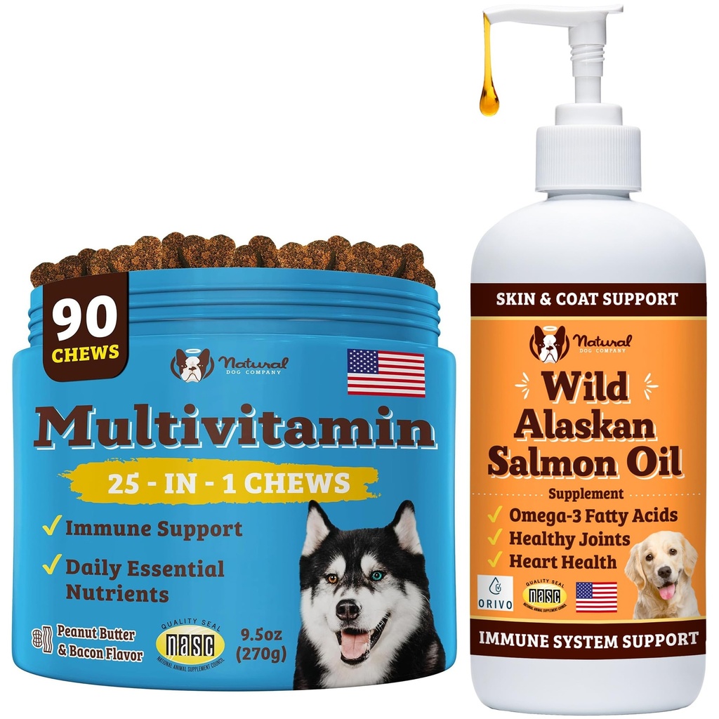 Natural Dog Company Wellness Bundle for Dogs, Salmon Oil for Dogs, multivitamin and Supplement, Itch Relief