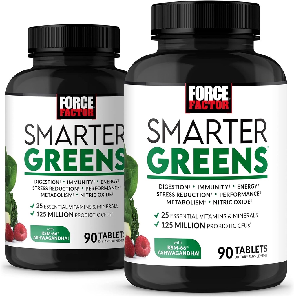 FACTOR Smarter Greens tabletid, 2-pakend, rohelised toidulisandid koos 25+ supertoiduga ja antioksüdandid, et parandada seedimist, vähendada stressi, tugevdada immuunsust ja toetada ainevahetust, 180 tabletti