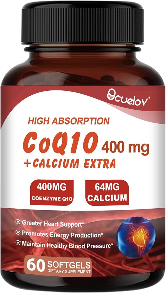 CoQ10 400mg Capsules,Coenzyme Q10 高吸附补充 |心支持和细胞能生产补充,无乳品,无Gluten - 60 Capsules(30 Serv)