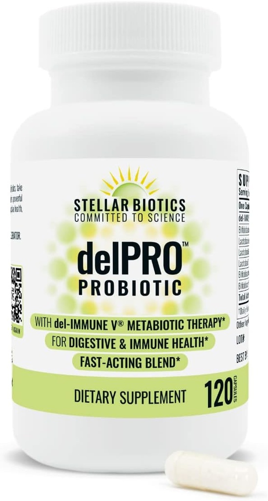 Del-Immune V + Delpro Probiotic & Prebiotic 由Stellar Biotics所混合 - 促进最佳口腔健康,文摘,免疫支持和Mood(120 Capsules)