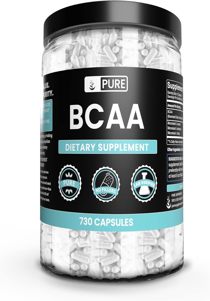 Ingredientes originales puros BCAA (730 capsules) No hay magnesio ni artillería de arroz, siempre puro, el laboratorio verificado