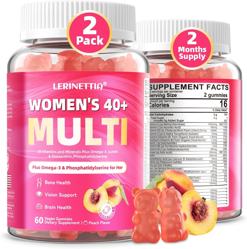 Multivitamin per Dones Guncates per 40+ amb Omega-3, Nicinamido, B-Complex, Lutein, Iron, Choline, Phosphistidolsine, Vitamina D3 per pell, pèl, energia, Imnene, Bone - Vega, Sugar, Free, 120Ct