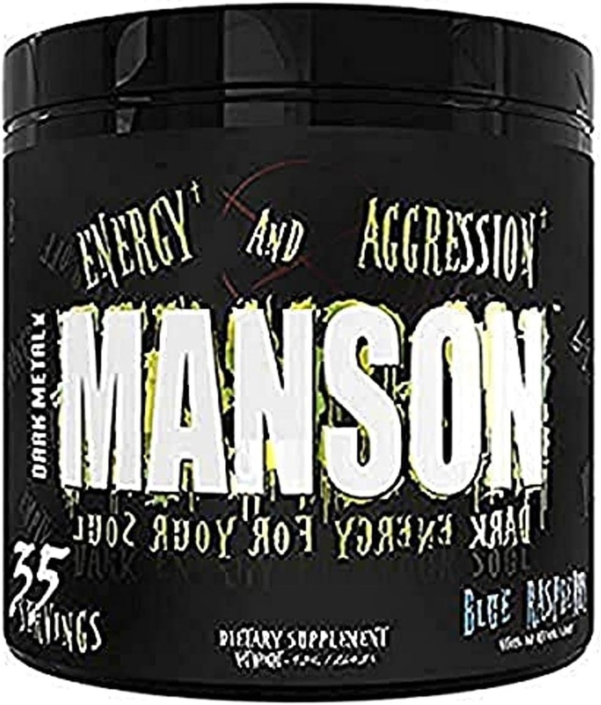 DARK METAL Inc. Manson High Stim Pre Workout אבקת, אנרגיה פוקוס כוח, טעון עם Betaine L-Carnitine Caffeine Infinergy, 35 Srvgs, Blue Raspberry