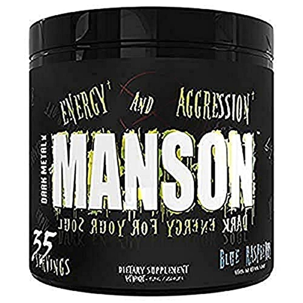 Dark Metal Inc. Manson High Stim Pre Workout Powder, Energy Focus Strength, Loaded with Beta Alanine L-Carnitine Caffeine Infinergy, 35 Srvgs, Blue Raspberry