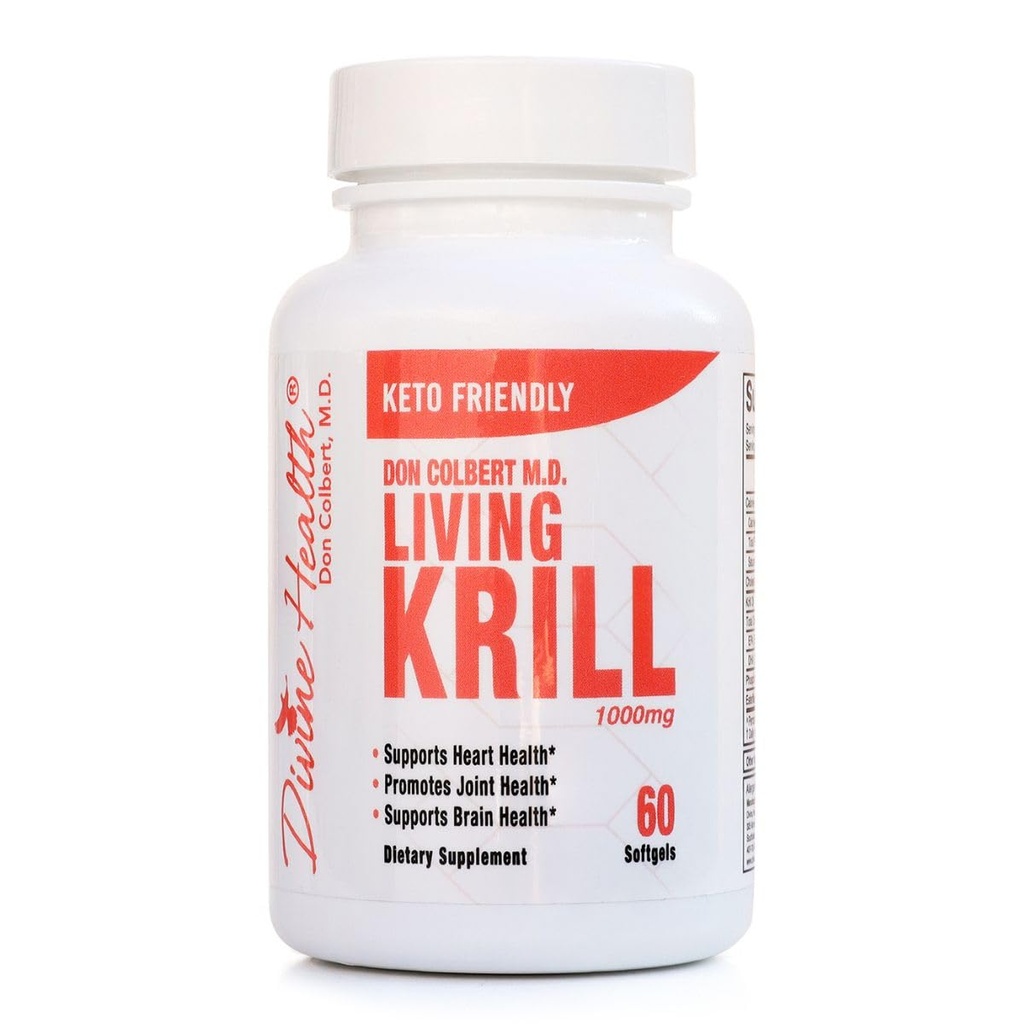 Dr. Colbert, MD Living Krill Oil | by Divine Health | Keto Zone | 1000mg | DHA | EPA | Astaxanthin | Phospholipids | 30 Servings | 60 Softgels