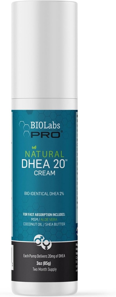 BIOLABS PRO 모든 천연 생식기 20mg Dhea 크림 - 2 개월 공급 - 남성 또는 여성용 (Unscented - 3.0oz)