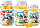 Omega-3 DHA Gummies & Vitamin C Gummies for Kids & Adults – Immune Support, Low-Sugar, Gelatin-Free, Vegetarian, Chewable Vitamins for Toddlers
