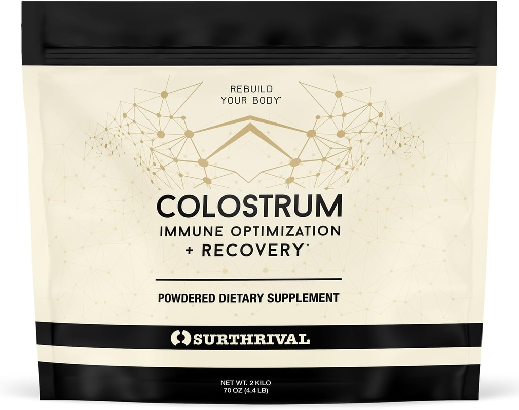 Surthrival: Colostrum Powder (2 Kilo, 4.4lbs), Immune Optimization & Recovery, Powdered Dietary Supplement, Gut Health, Immune Support, Keto Friendly
