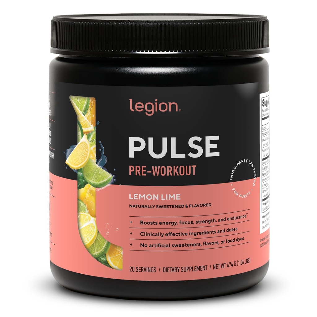 LEGION- All Natural Nitric Oxide Preworkout Drink to Boost Energy, Creatine Free, Naturally Sweetened, Beta Alanine, Citrulline, Alpha GPC (Lemon Lime)