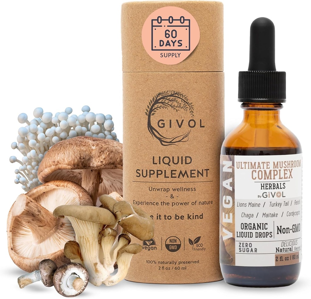 Ultimate Immuuni Sieni Complex Liquid Drops: Dynaaminen kasviperäisten sekoitus parantaa suorituskykyä ja energiaa, Fresh Lion's Mane, Reishi, Chaga uutteet, Vitamiinit, 60 päivän tarjonta