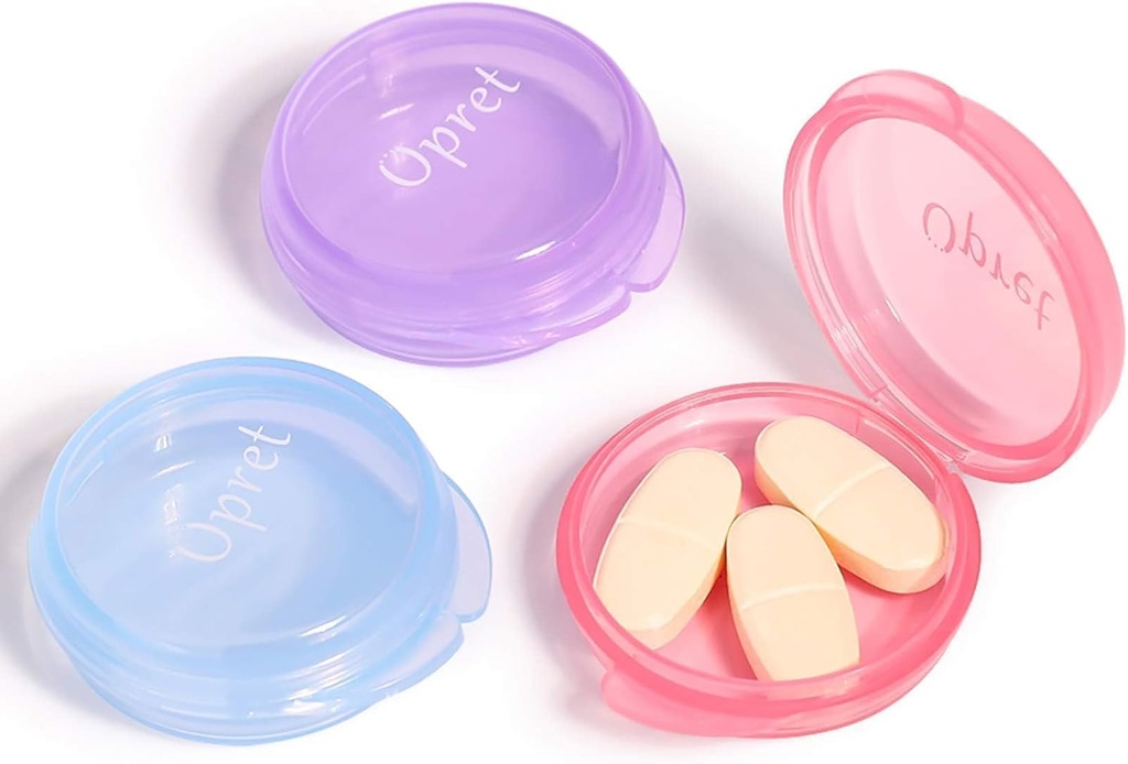 Малка кутия за хапче Opret (3 Pcs), Cute Pill Case Portable for Pocket Purse Briefcase Travel Pills Box Medicine Storage Container Earplug Case (Rose&Blue&Purple)