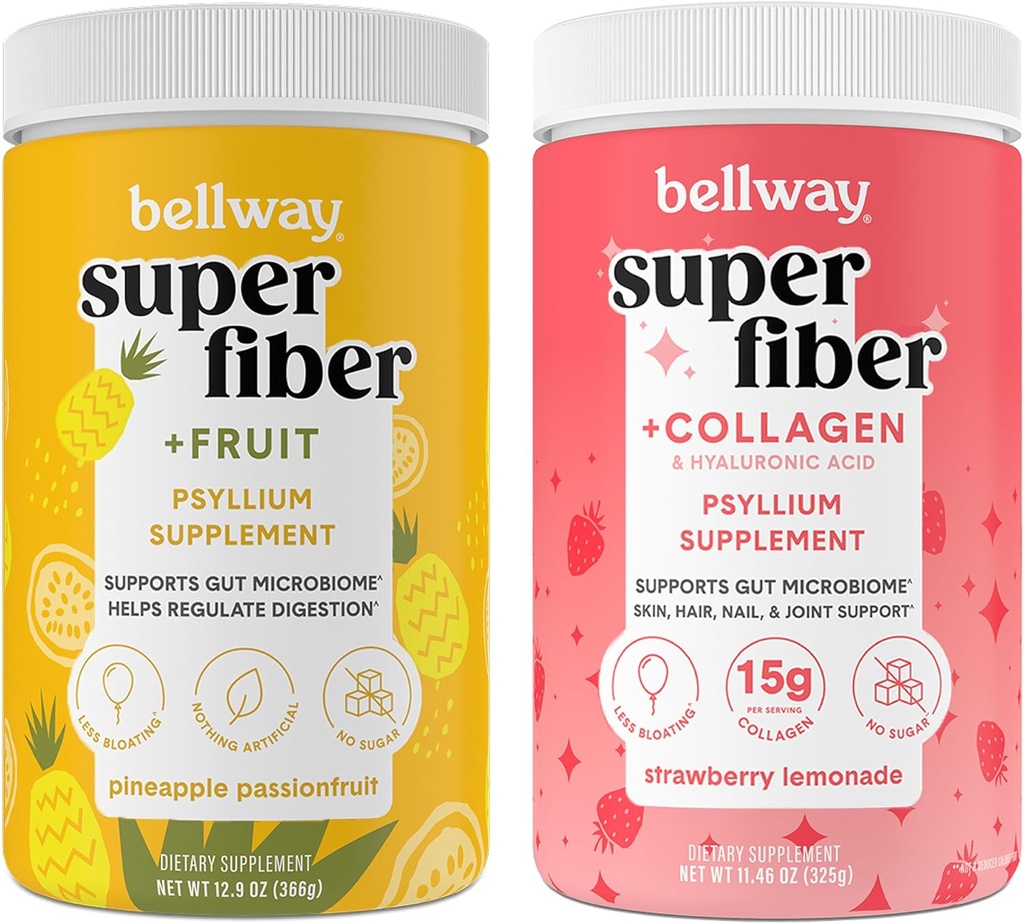 Bellway Super Fiber Powder + Fruit, Pineapple Passion Super Fiber Powder + Collagen, Strawberry Lemonade