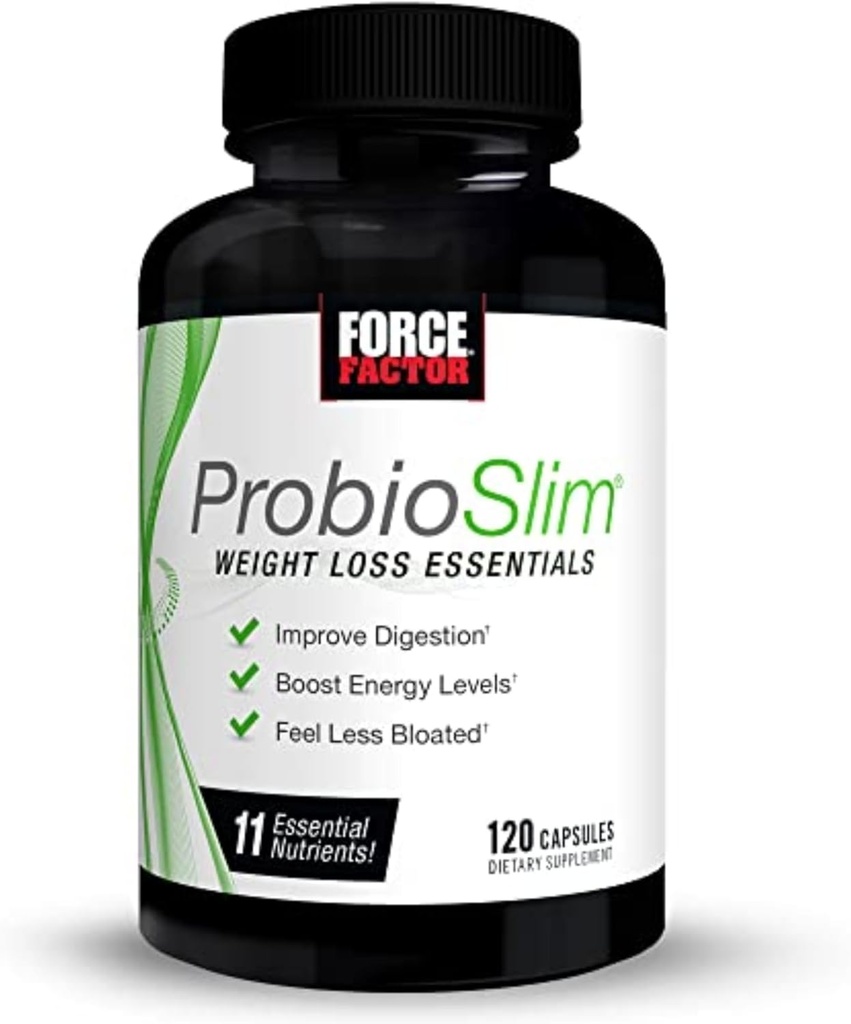 FORCE FACTOR ProbioSlim perda de peso Essentials Saúde Digestiva diária completa e perda de peso Suplemento Probiótico para mulheres e homens com eletrólitos e extrato de chá verde, 120 Cápsulas