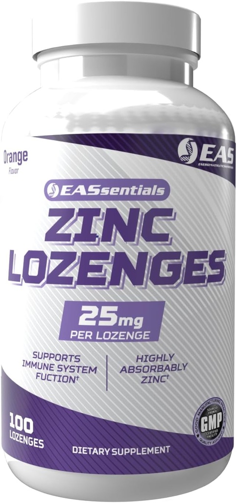 EAS Zinc Lozenges | Highly Absorbable with No Fillers or Additives | Unterstützt Immunfunktion | Glutenfrei, Non GMO | 100 Lozenges (Orange Flavor)