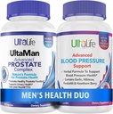 ULTALIFE Men's Health Duo - 2 Bottles - One Prostate Support Complex with Saw Palmetto & Beta Sitosterol & One HIGH Blood Pressure Supplement with Garlic & Hawthorn Berry Fast-Acting Capsules for Men