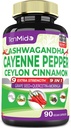 Cayenne Pfeffer Ergänzungen Kapseln, 3 Monate Versorgung & Ashwagandha, Ceylon Cinnamon, Grape Seed, Quercetin, Moringa, Ginkgo Biloba - Herz Wellness, fördert Verdauungsgesundheit -90 Caps