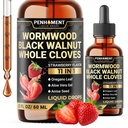 11in1 Wormwood Liquid Drops - Black Walnut Wormwood Liquid Extract with Whole Cloves, Reishi, Peppermint, Oregano, Aloe Vera, Anise Seed - 2 FL OZ - 60 Days Supply - Strawberry Flavor