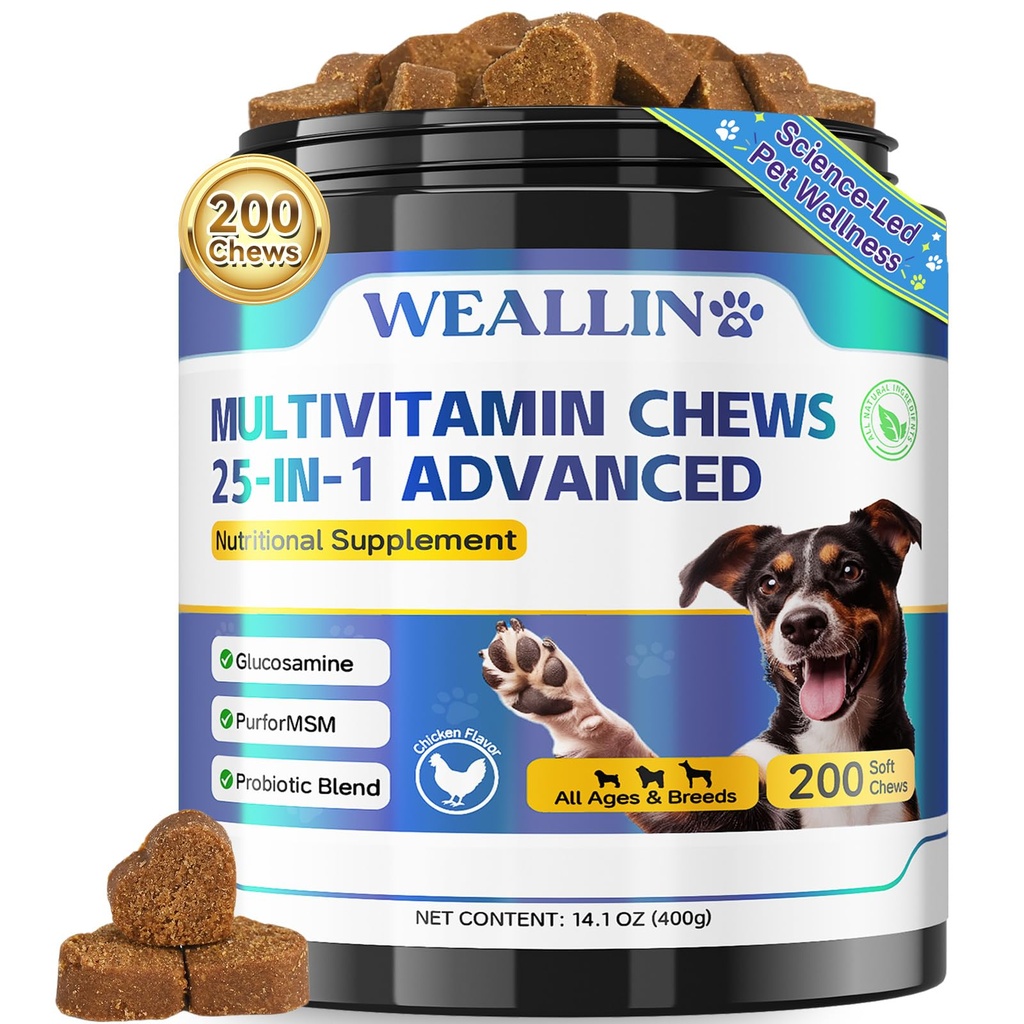 Dog Vitamins, Dog Multivitamin is Human with Glucosamine Probiotics 200ct | 25-In-1 Dog Vitamins and Supplements with Omega-3, Puppy Multivitamin Chewable for Hips & Joints, Digestion, Immune System