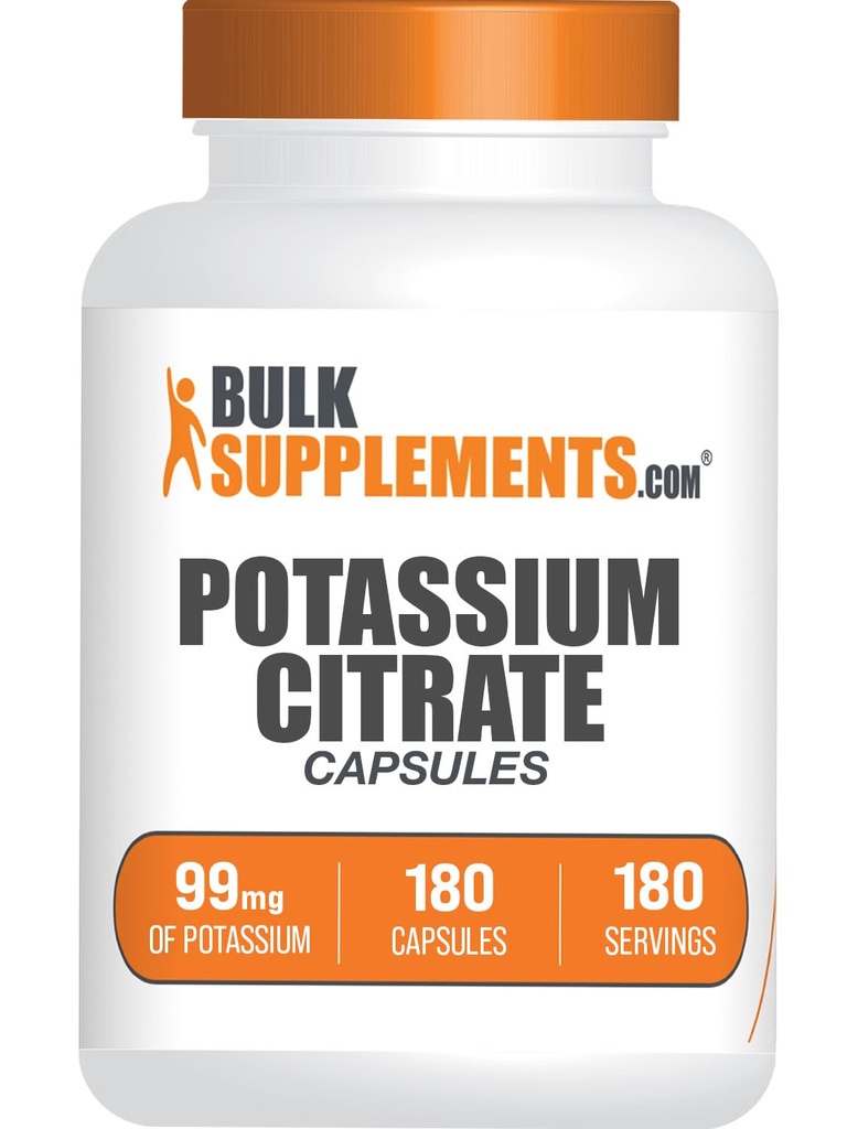 BulkSupplements.com Potassium Citrate Capsules - Potassium Supplement, Potassium Citrate 99mg - Potassium Citrate Supplement, Potassium Pills - 1 Capsule per Serving, 180 Capsules (Pack of 1)