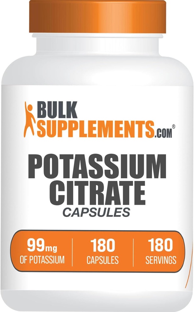 BulkSupplements.com Potassium Citrate Capsules - Potassium supplement, Potassium Citrate 99mg - Potassium Citrate supplement, Potassium Pills - 1 Capsule per Serving, 180 Capsules (Pack of 1)