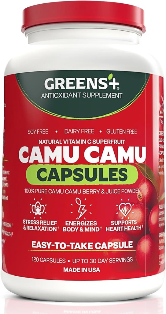 Greens + SuperFruit Supplement, Vitaminlər və Minerallər ilə Camu Berry, Yüksək ORAC Antioksidlər, 400mg Natural Vitamin C, 120 Veggie Capsules
