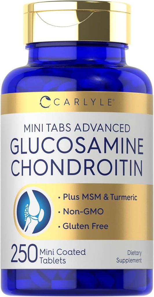 Carlyle Glucozamine Chondroitin MSM XI124; 250 Mini Tablets XI124; Advanced Formula z Turmeric XI124; Non- GMO, Gluten Free