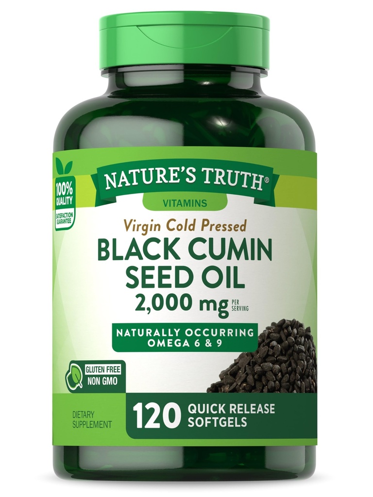 Nature's Truth Black Seed Oil Pills | 2,000mg | 120 Softgels | Virgin Cold Pressed Cumin | Non-GMO and Gluten Free Supplement