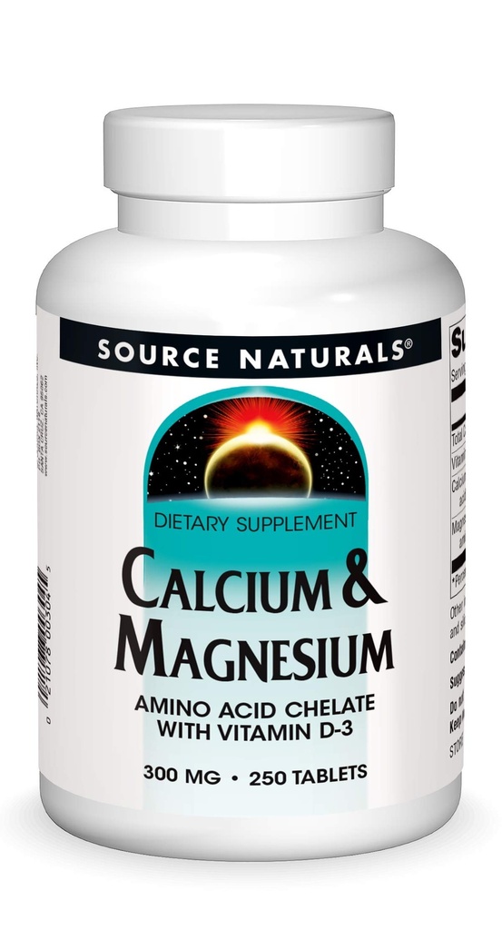 Source Naturals Calcium & Magnesium, Amino Acid Complex with Vitamin D-3, 300 MG - 250 Tablets