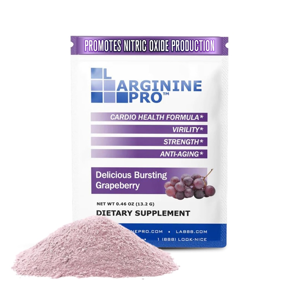 L-ARGININE PRO Supplement Powder | 30 Packets Single Serve Travel Size | 5,500mg of L-arginine Plus 1,100mg L-Citrulline, Grape