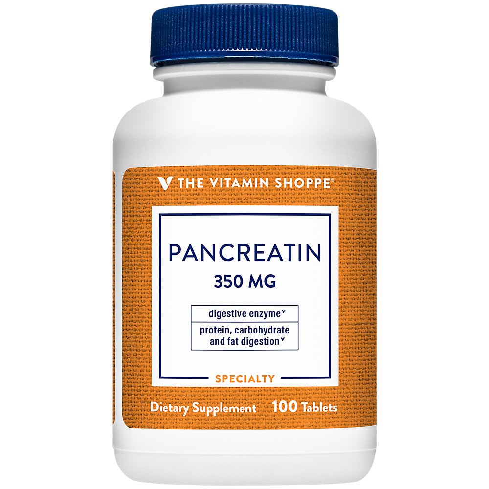The Vitamin Shoppe Pancreatin 500MG, Natural Digestive Enzyme Supplement, Supports Digestion of Fats, Protein, Carbohydrates (100 Tablets)