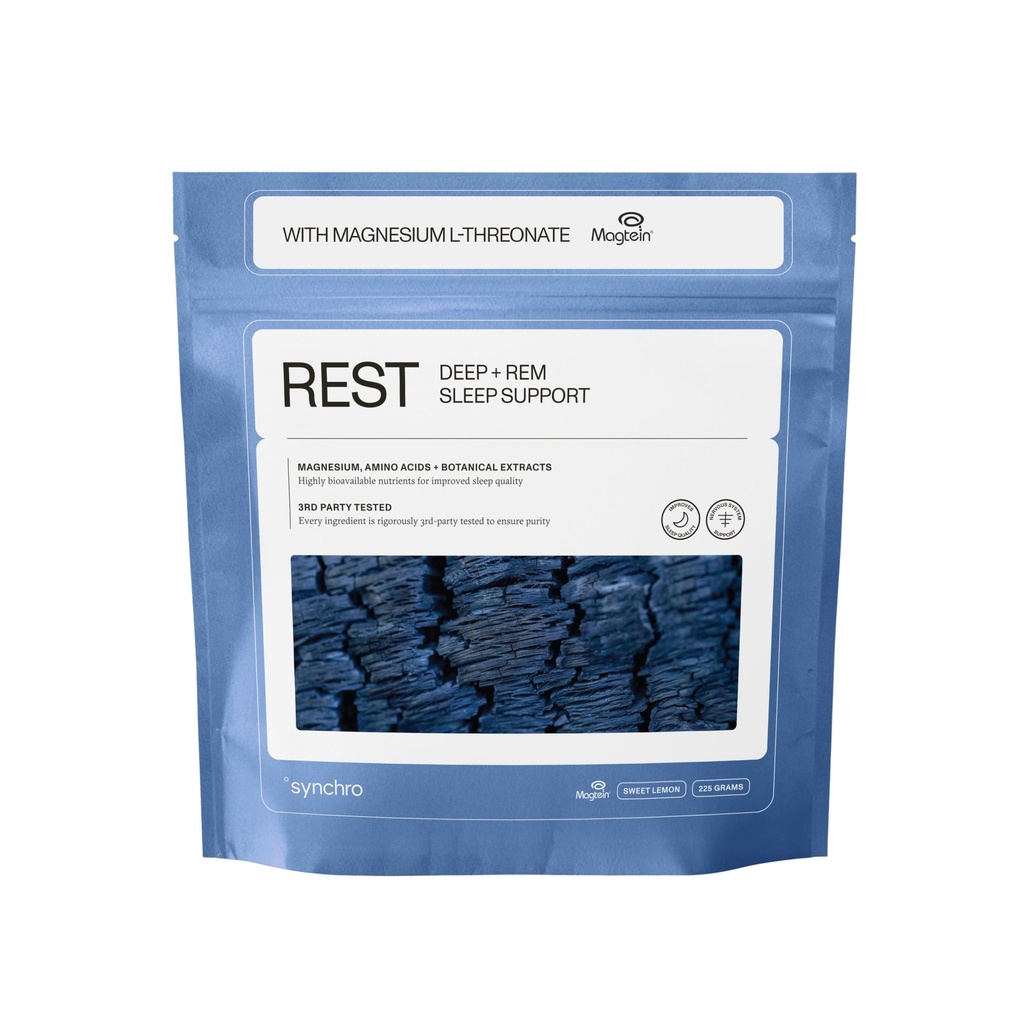 Synchro Rest Sleep Supplement - Magnesium L-Threonate Powder with L-Theanine, Glycine, Lemon Balm Extract & Apigenin - Melatonin-Free Magnesium Powder for Sleep - Sweet Lemon Flavor - 30 Servings