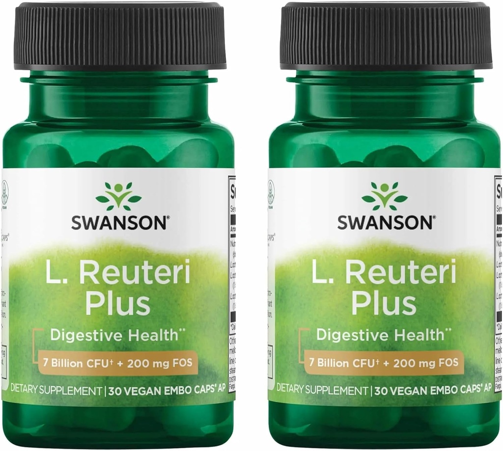 Swanson L. Reuteri Probiotic Plus w / L. Rhamnosus L. Acidophilus & FOS Prebiotic Digestive Support - Promotes Gut Health w / 7 Billion CFU per Capsule - (30 Veggie kapsułki) (2 opakowania)