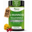 Pure By Nature D-Mannose Cranberry Capsules 800mg Per Serving, 60 Day Supply Dmannose Pills with Cranberry & Dandelion Extract, Urinary Tract Health Support, 120 Vegan Capsules
