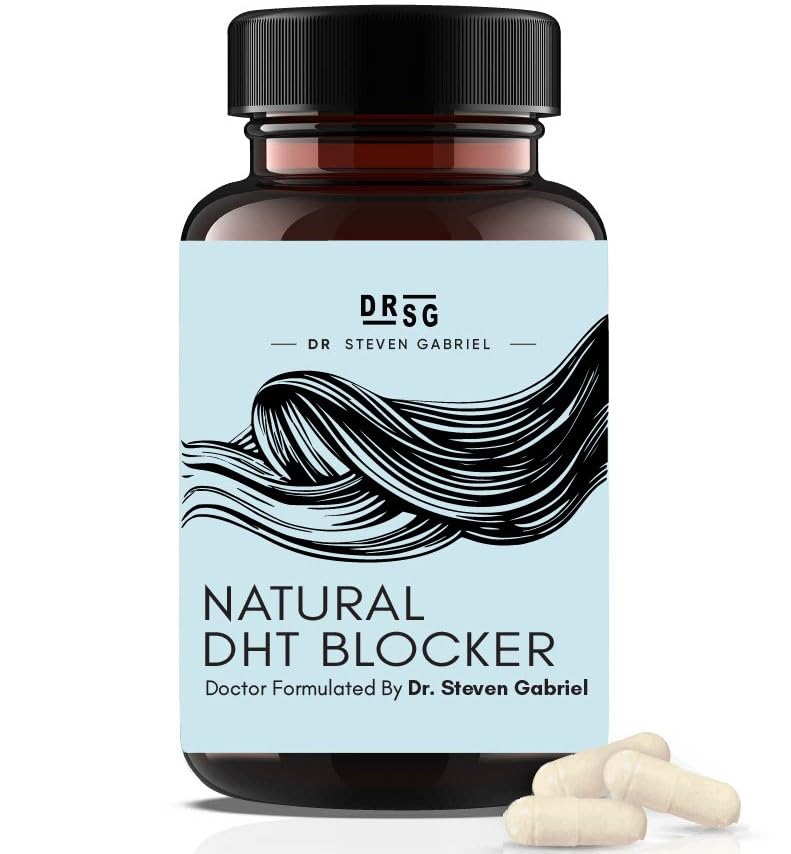 Dr. Steven Gabriel Natural DHT Blocker - Doctor-Formulated Hair Growth Supplements for Thicker, Fuller-Looking Hair, Saw Palmetto, Stinging Nettle, Pygeum Bark, Pumpkin Seed Oil Capsules (60 Caps)