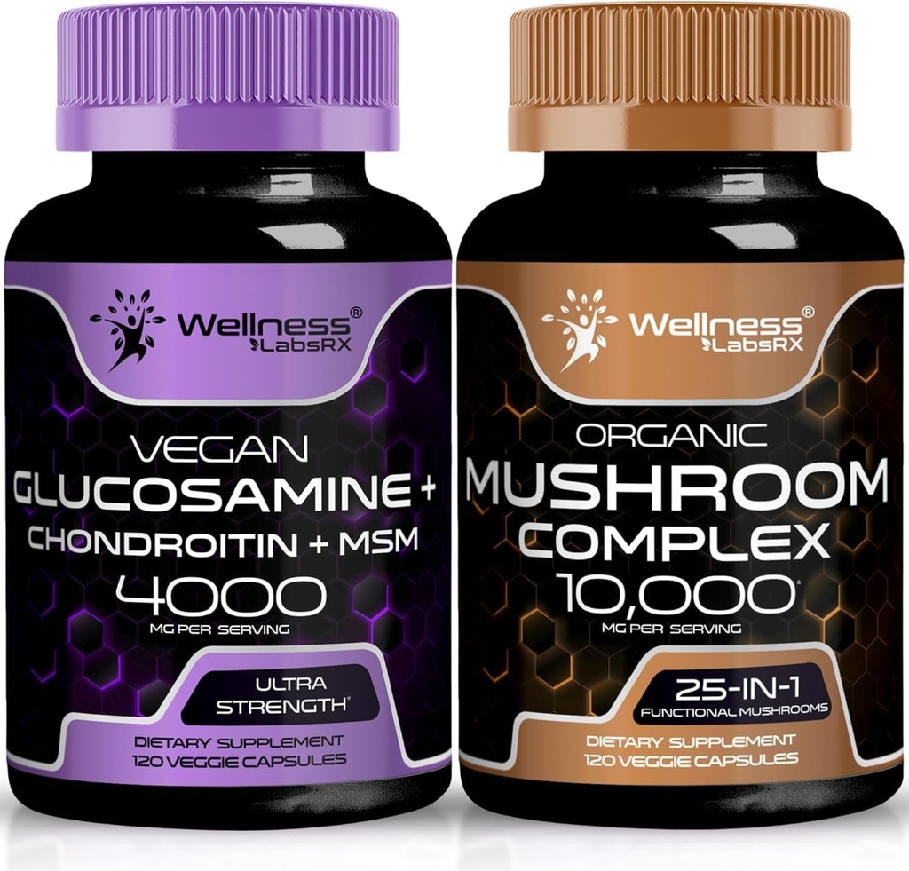 WELLNESS LABSRX Glucosamine Chondroitin MSM | Mushroom Supplement Capsules