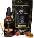 KIKI Green 8 Mushrooms Powder & Liquid Extract Bundle - Complexo de Suplemento de Mushroom para Focus & Energy - Lion's Mane, Chaga, Cordyceps, Turquía Tail, Reishi, Shiitake, Maitake - 4 oz, 2 fl oz