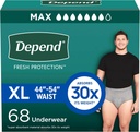 Dependiendo Protección Fresco Adult Diapers, Incontinencia Ropa interior para Hombres, Desechable, Máximo, Extra-Large, Grey, 68 Cuenta (2 Packaging May Vary