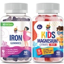 Magnesium Gummies for Kids 500mg & Iron Gummies for Adults - Iron Vitamins with Vitamin C