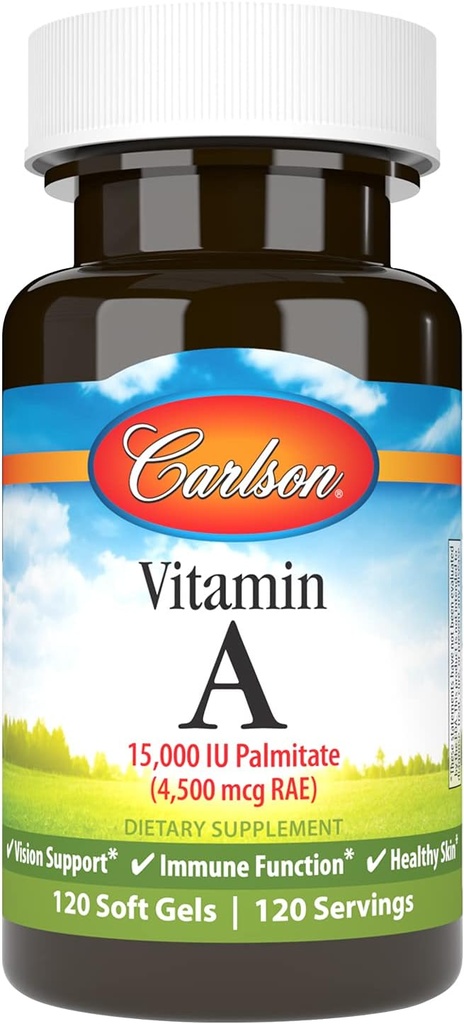 Carlson - Витамин A, 15000 IU Палмитат (4500 mcg RAE), Vision Health, Healthy Skin, 120 Softgels