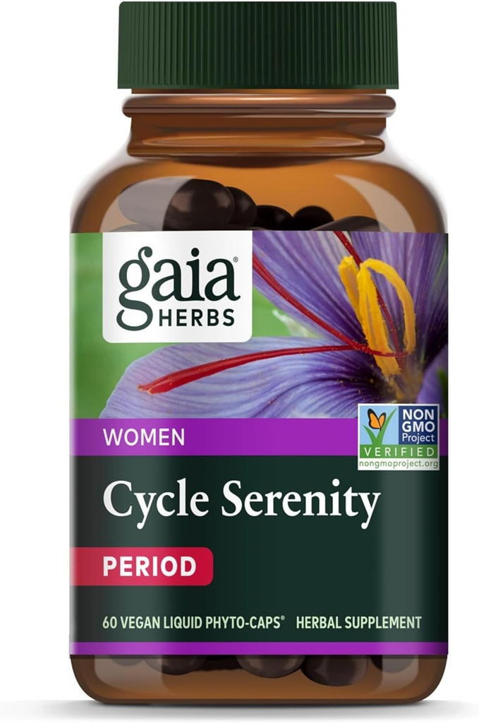 Gaia byliny Cyklus Serenity - Dámske Hormonálne Balance Supplement - Vyrobené s senovka grécka, Saffron, Turmerica & Hawthorn - Bez glutenu, Dairy & Soy - 60 Vegan Kapsule (60 Servings)