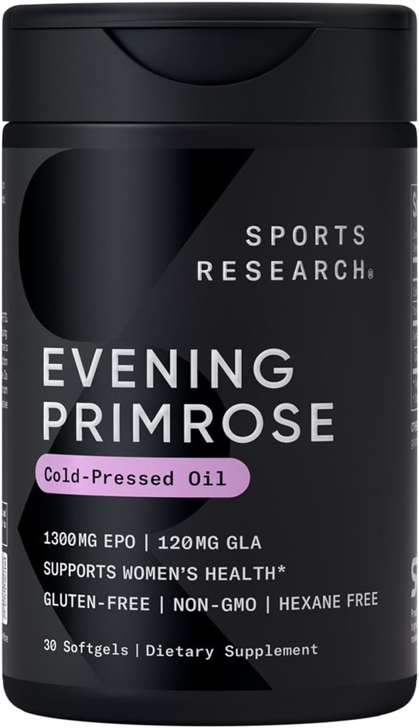 Sports Research Evening Primrose Supplement from Cold Pressed Oil - Softgels for Women...