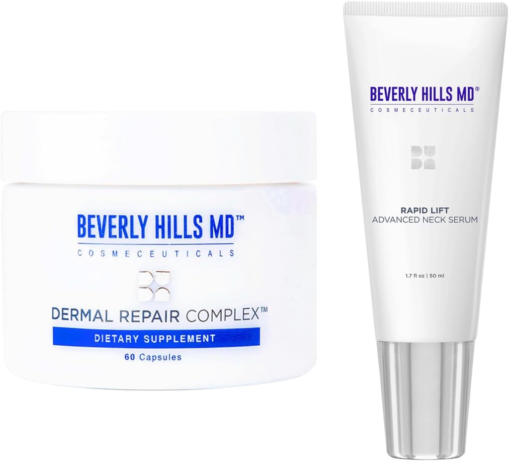 Beverly Hills MD Neck & Body Combo regimen Bundle- Dermal Repair Complex & Rapid Lift Advanced Neck Serum-ek w/Hydration, Aging Skin, Wrinkles, Fine Lines & Supporting Collagen laguntzen du