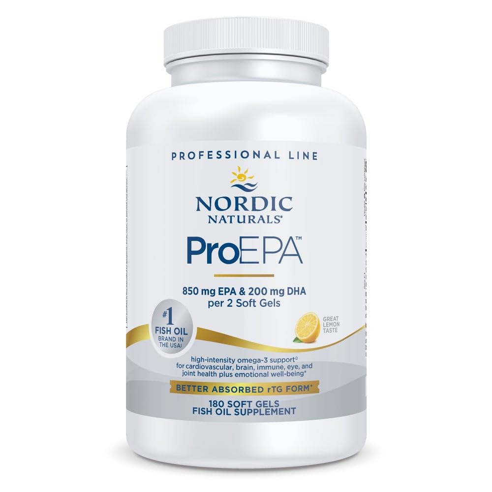 Nordic Naturals ProEPA, Lemon - 180 Soft Gels - 1210 mg Omega-3 - High-Intensity EPA Formula for Healthy Mood, Heart Health & Cellular Function - Non-GMO - 90 Servings